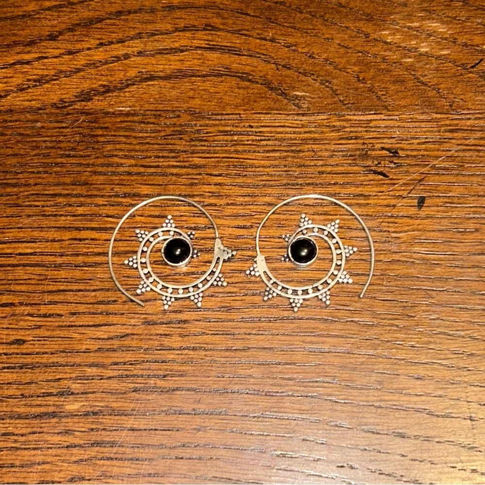Silver and Black Spiral Earrings